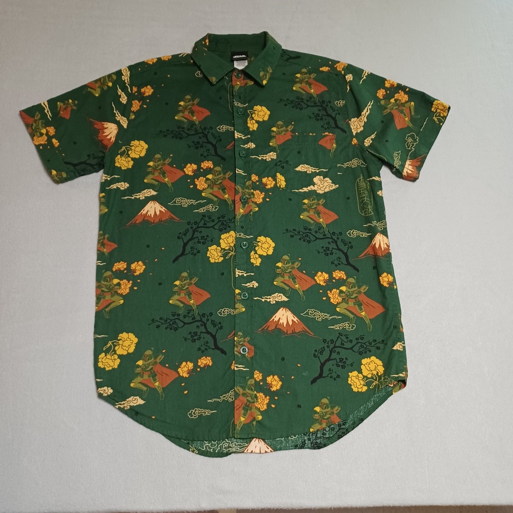 Star Wars Boba Fett Japanese Ukiyo-e Samurai‎ Print Shirt Green Mens XS Cotton